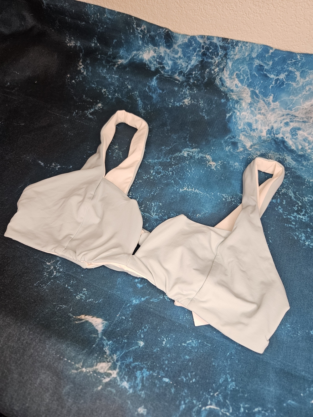 White/Light Blue Bikini Top Triple Tie Back Reversible